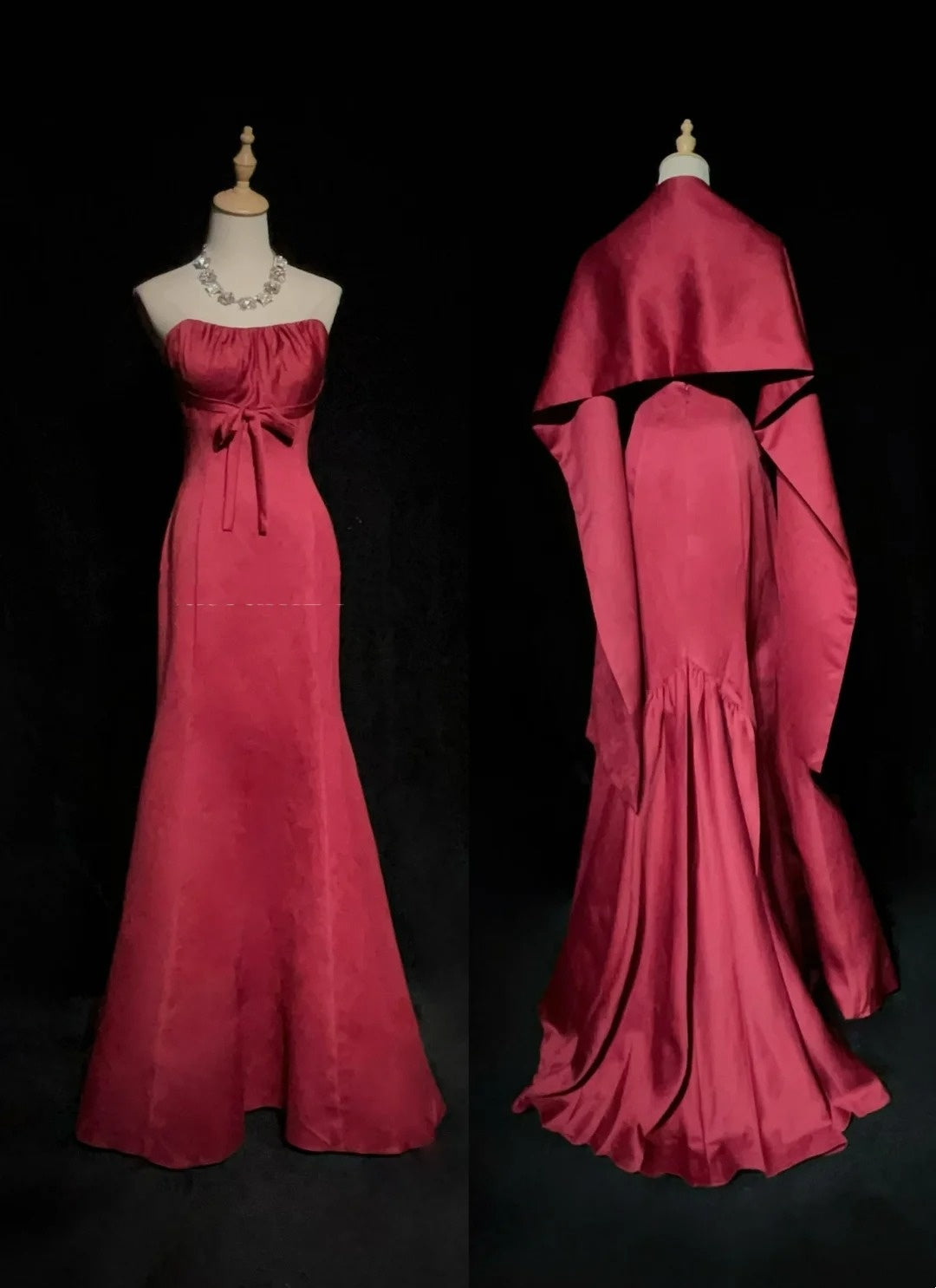 Glamouröse Abschlussballkleider Meerjungfrau Sweetheart Hot Pink Satin mit Umhang Langes Abendkleid N2888