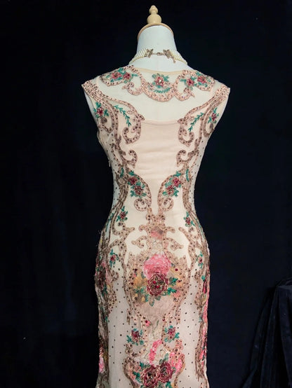 Magnifiques Robes de Bal Sirène en Tulle Blanc avec Perles Appliquées Tenues de Soirée Longues N3401