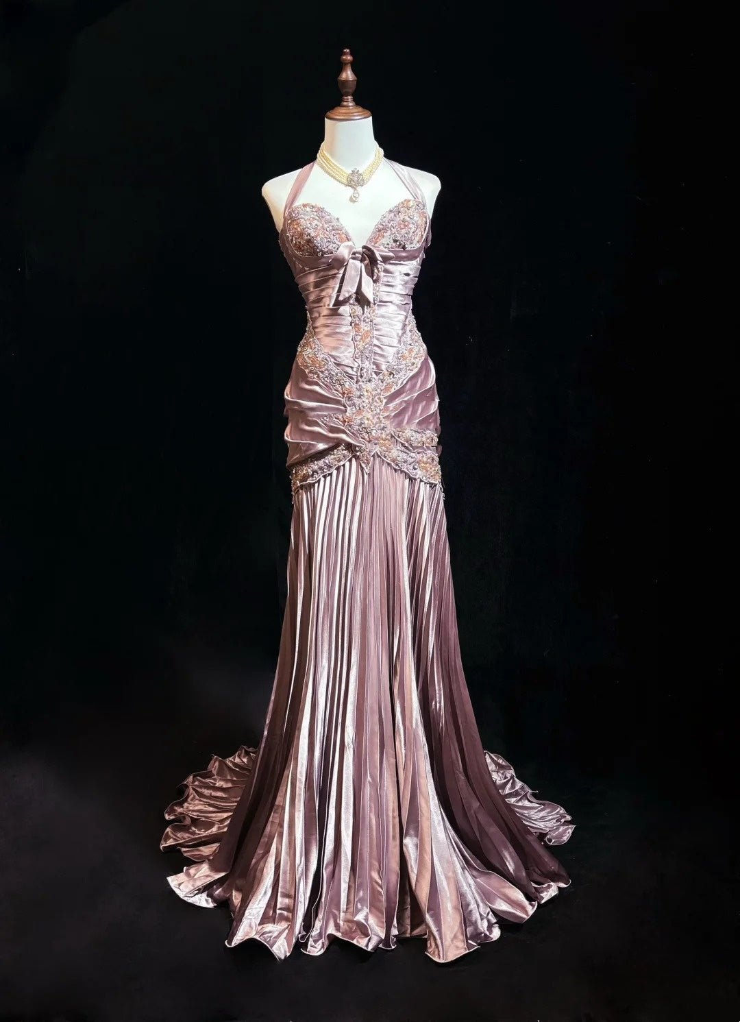 Robes de bal vintage des années 80 sirène dos nu satin rose avec volants longues tenues de soirée N3452