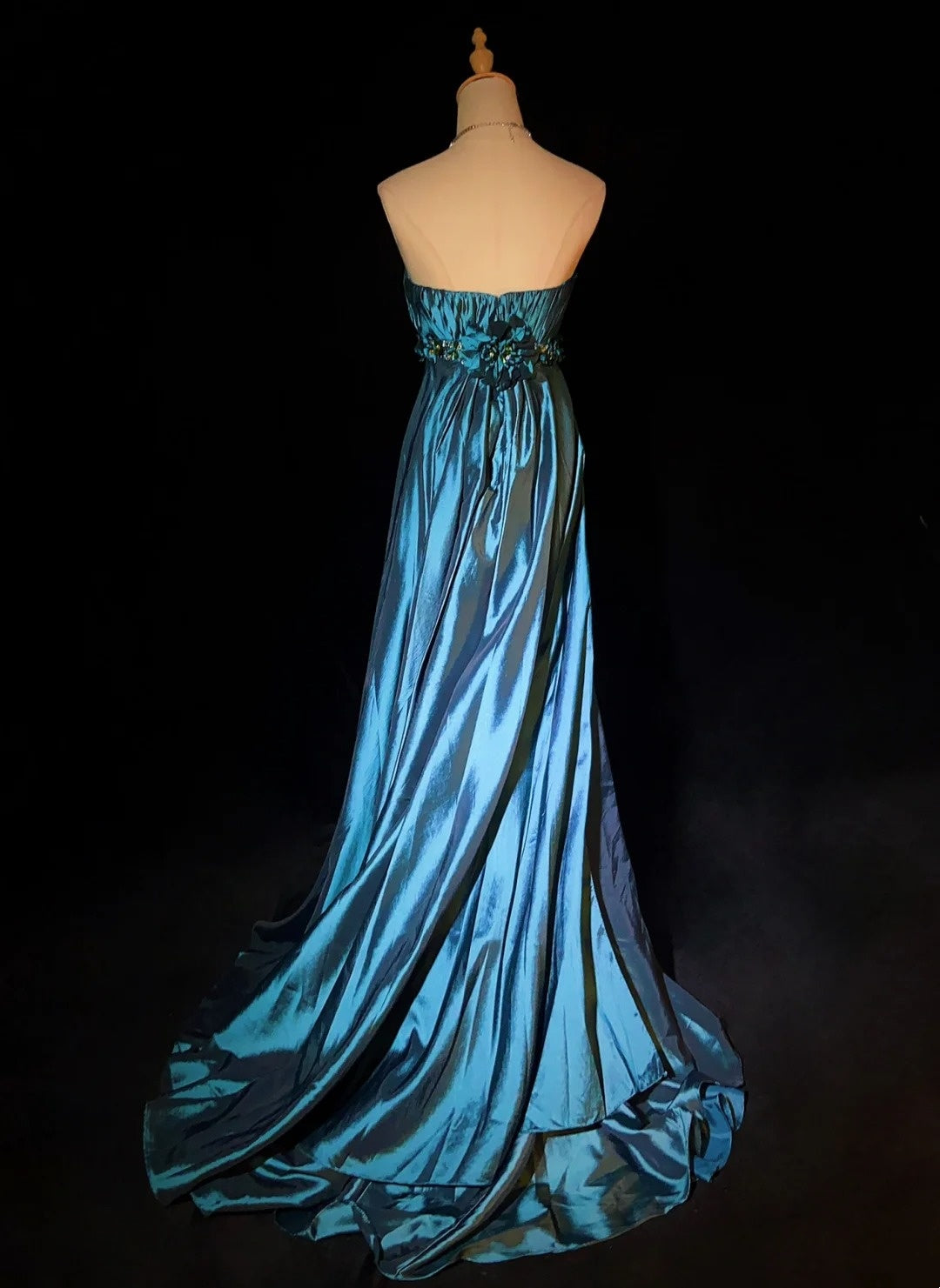 Vintage Prom Dresses Inspo A line Strapless Teal Blue Satin With Folded For Women Formal Dress N3258