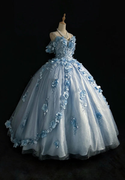 Wunderschöne Abschlussballkleider Ballkleid Off Shoulder Tüll Blau mit Applikationen Langes Abendkleid N2926