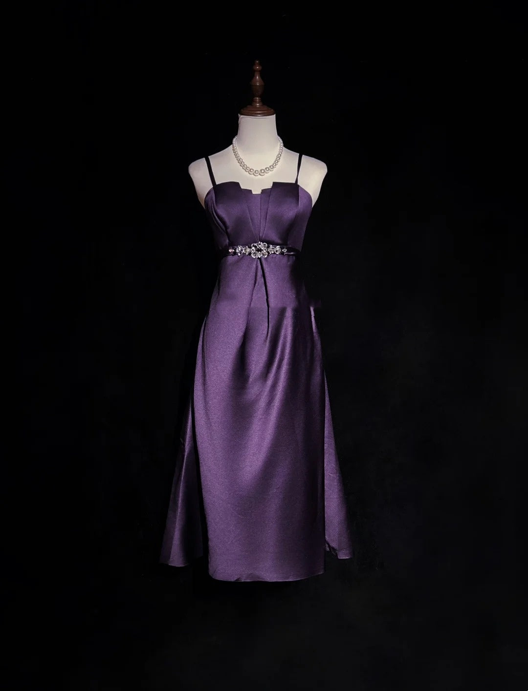 Einfache Abendkleider A-Linie Spaghettiträger Traube Teelänge Formelles Partykleid N2530