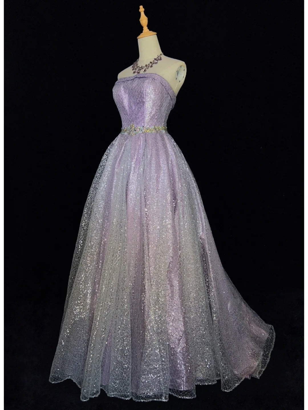 Robes de bal de princesse inspirantes Robe de soirée bustier longue lilas à paillettes avec perles Robes de soirée formelles N3393