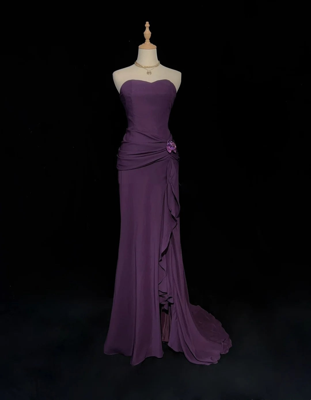 Robes de bal vintage des années 60 sirène bustier en cœur mousseline violette longue robe de bal N3102