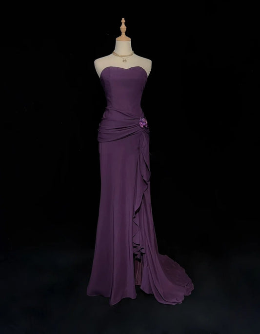 Vintage Prom Dresses 1960s Mermaid Sweetheart Purple Chiffon Long Prom Gown N3102