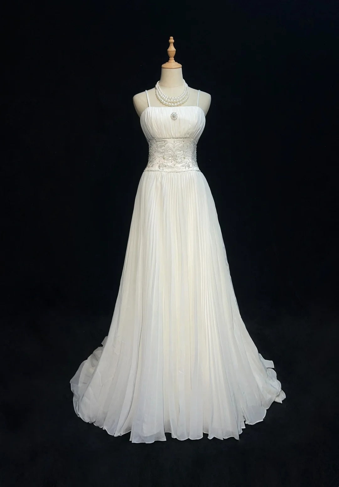 Vintage 90er Brautkleider A-Linie Spaghettiträger Chiffon Weiß Plissiert Sommergarten Langes Brautkleid N3830