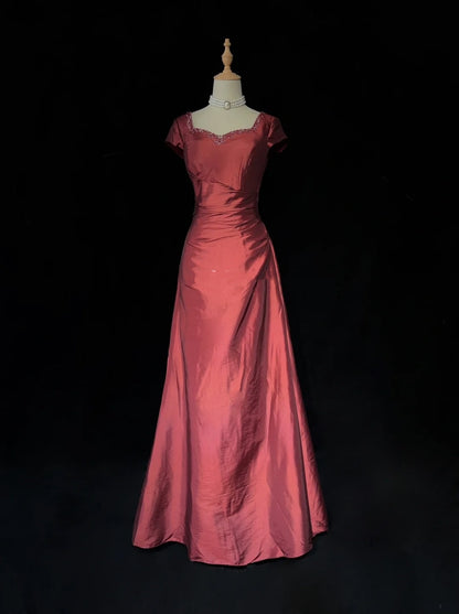 Vintage 90er Abschlussballkleider A-Linie Sweetheart Burgunderrot mit Perlenstickerei Langes Abschlussballkleid N3006