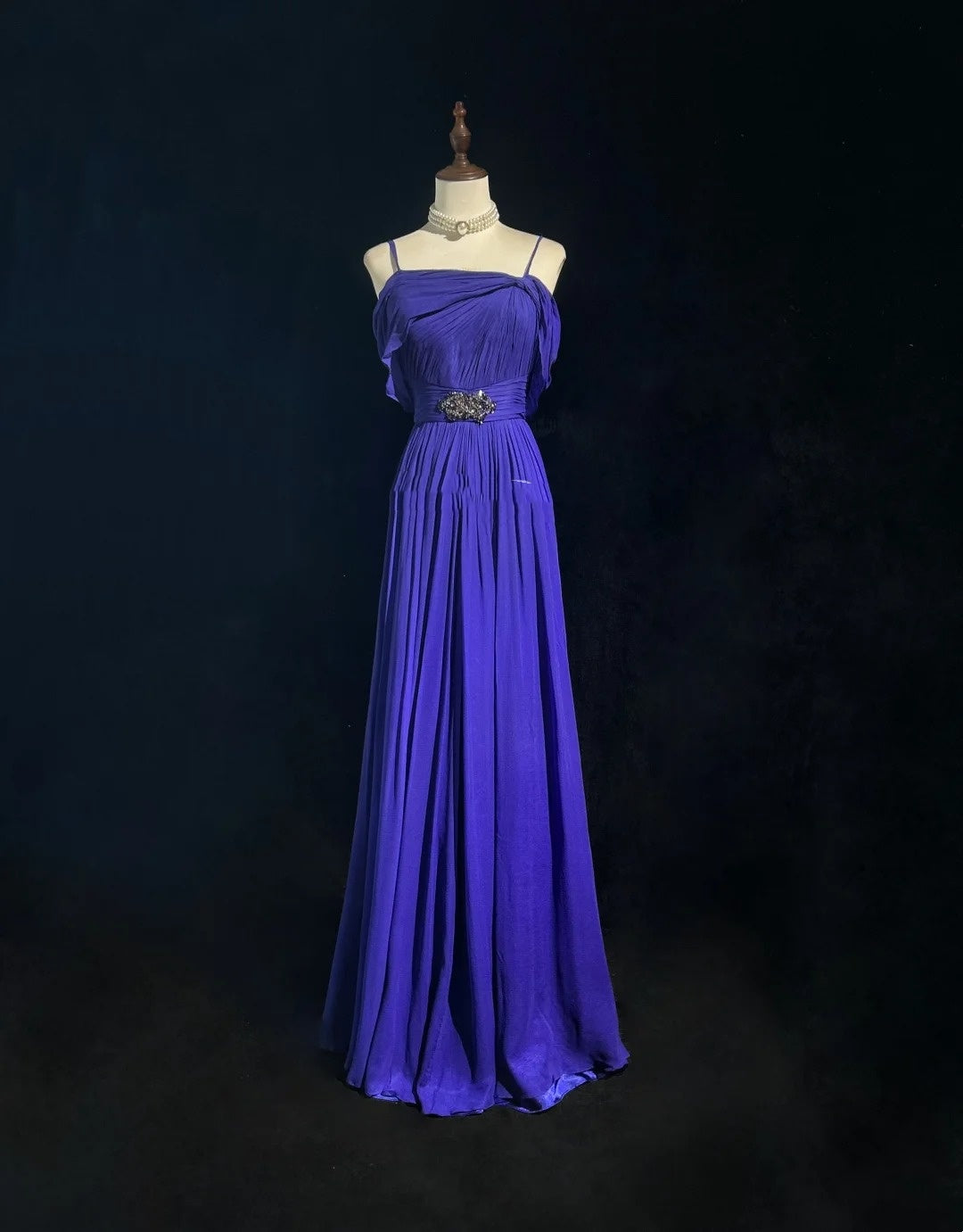 Robes de bal vintage, ligne A, fines bretelles, bleu roi, années 90, avec volants, perles, longue robe de soirée formelle N2506
