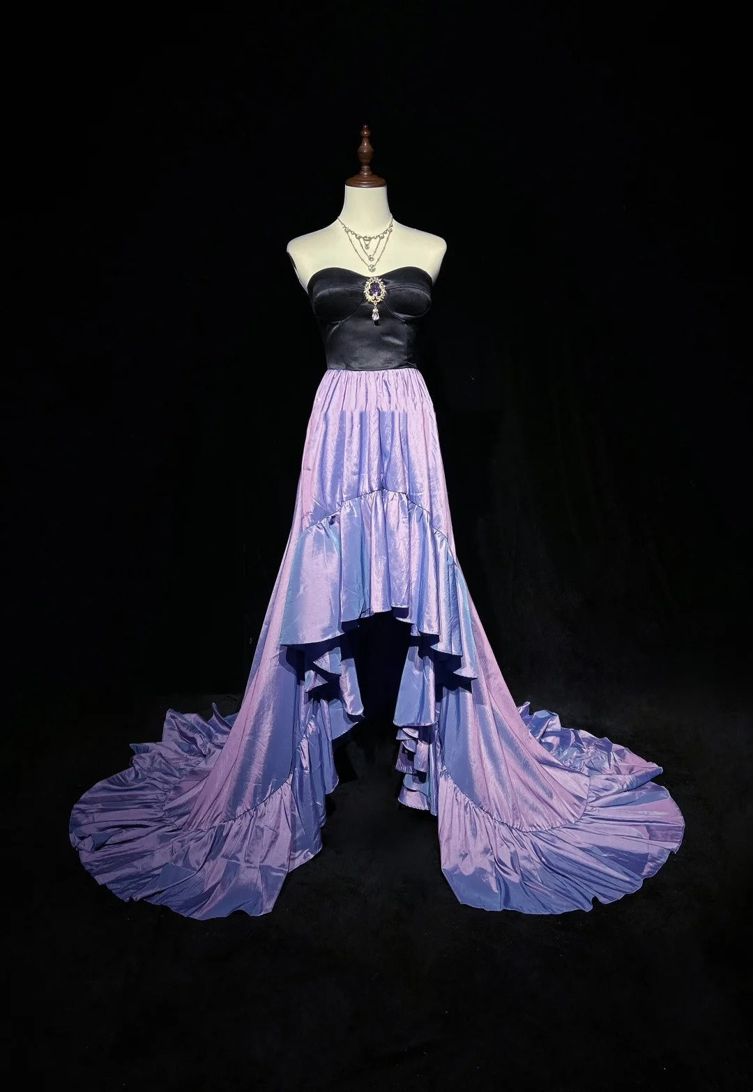 Robes de bal vintage asymétriques bustier satin noir lilas années 90 robe de soirée formelle N2653