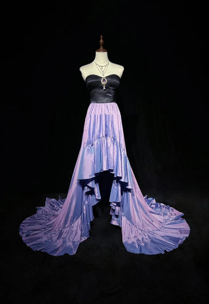 Robes de bal vintage asymétriques bustier satin noir lilas années 90 robe de soirée formelle N2653