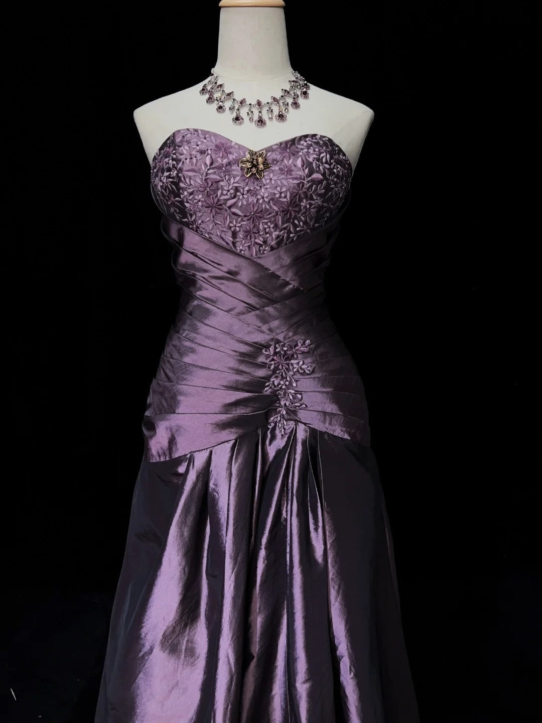Vintage Ballkleider Abschlussballkleid Herzform Lila Taft 80er mit Spitze Lange Formelle Abendgarderobe N3892