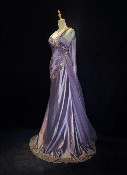 Vintage Ballkleider Inspo Meerjungfrau Spaghettiträger Traube Satin 90er Mit Perlen Abendkleider N3350