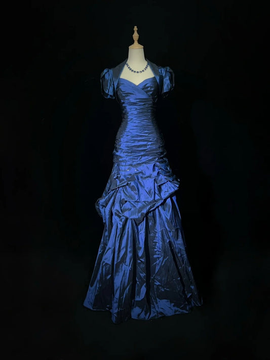 Vintage Prom Dresses 1950s Retro Classy Mermaid Sweetheart Navy Blue Taffeta Evening Outfits With Jacket N3012