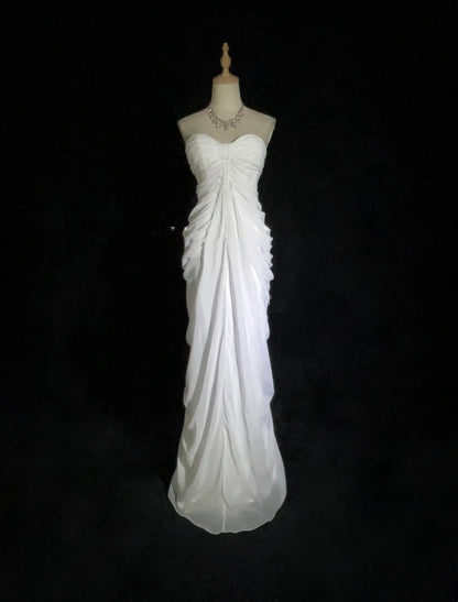 Elegante Ballkleider Meerjungfrau Sweetheart Weiß Chiffon mit Rüschen Langes Abendkleid N2895