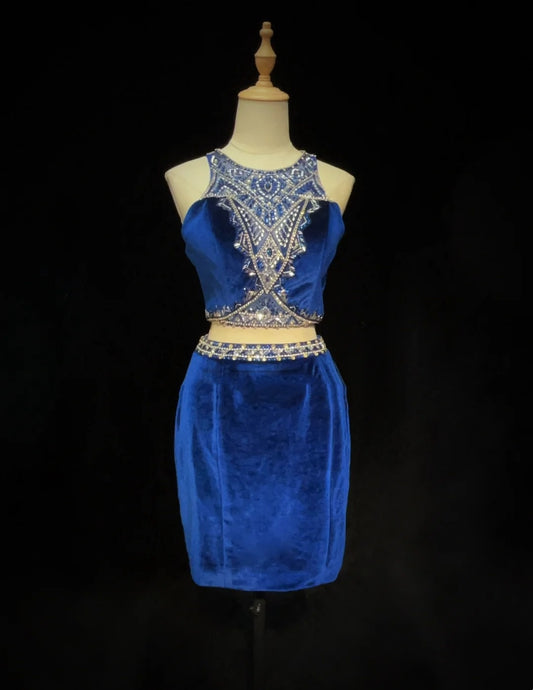 Princess Sheath Royal Blue Velvet Beading Short Mini Homecoming Dresses Hoco Gowns N2908