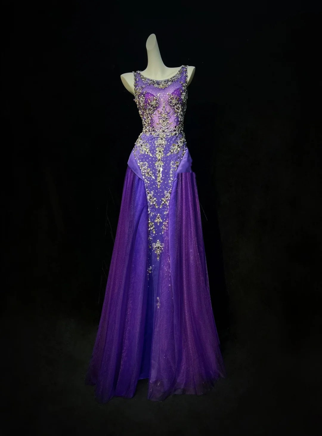Vintage Prom Dresses 90s Mermaid Scoop Purple Tulle Long With Beading Evening Formal Outfits RB5145