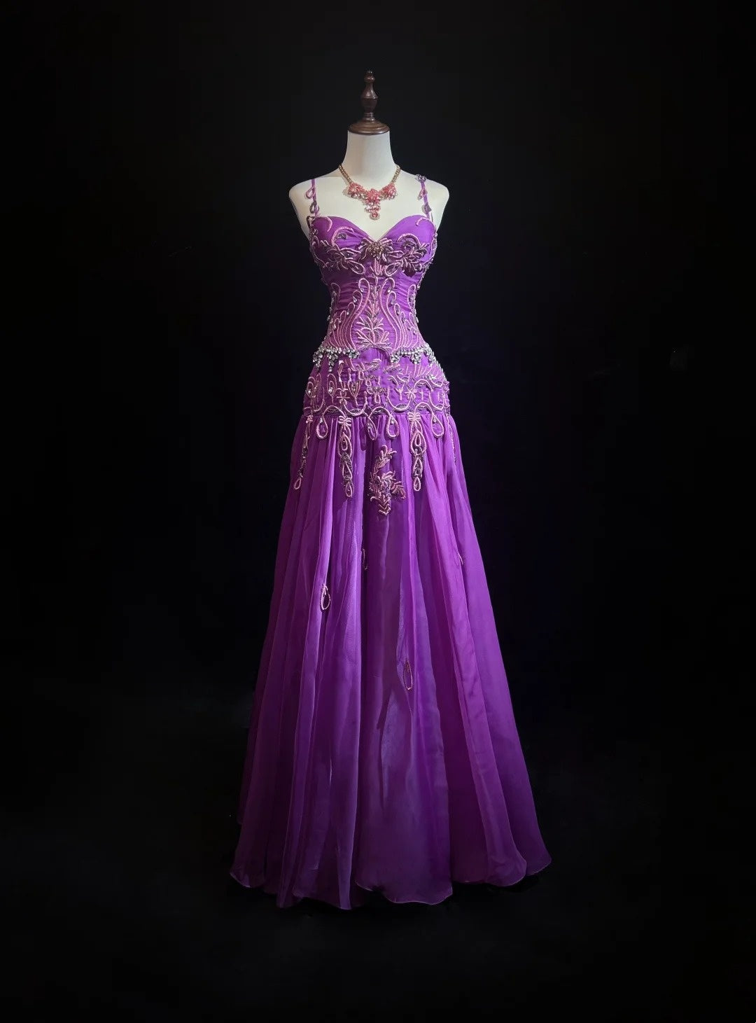 Vintage Prom Dresses Mermaid Spaghetti Strap Purple Chiffon With Beads Appliques Floor Length 80s Formal Gown N2583