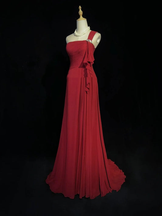 Dreamy 90s Prom Dresses Mermaid One Shoulder Red With Pleated Formal Evening Outfits N3845