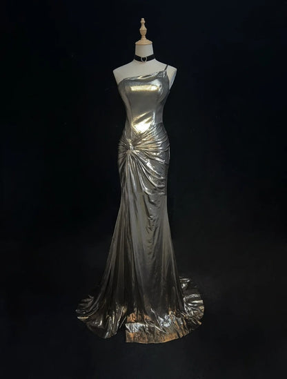 Belles robes de bal sirène asymétrique en satin avec corsage à volants longues tenues de soirée N3370