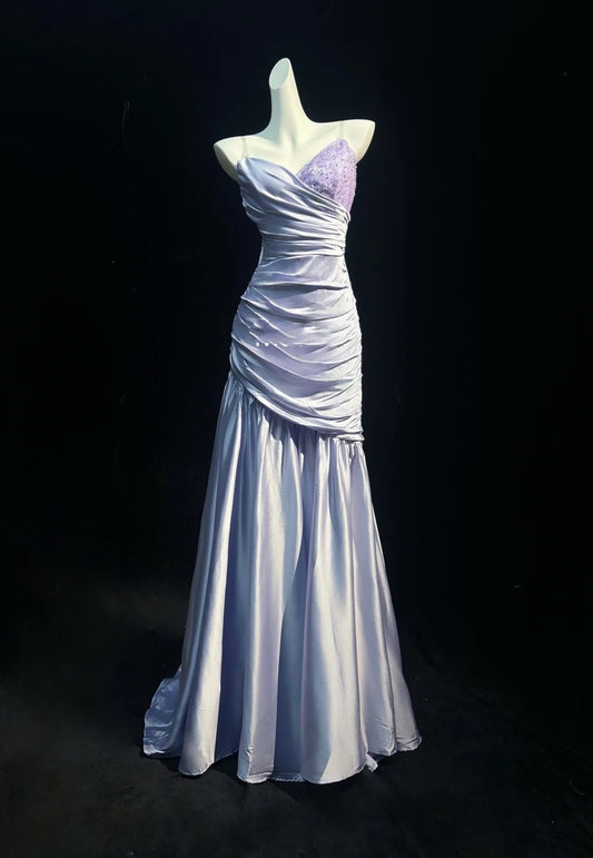 Vintage Prom Dresses 1960s Mermaid Sweetheart Lilac Satin With Beads Sleeveless Prom Dresses Evening Formal Outfits RB5125