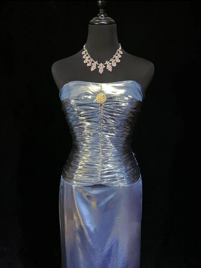 Vintage-Ballkleid Ästhetik A-Linie Marineblau mit Perlen Lange Abendkleid N3025