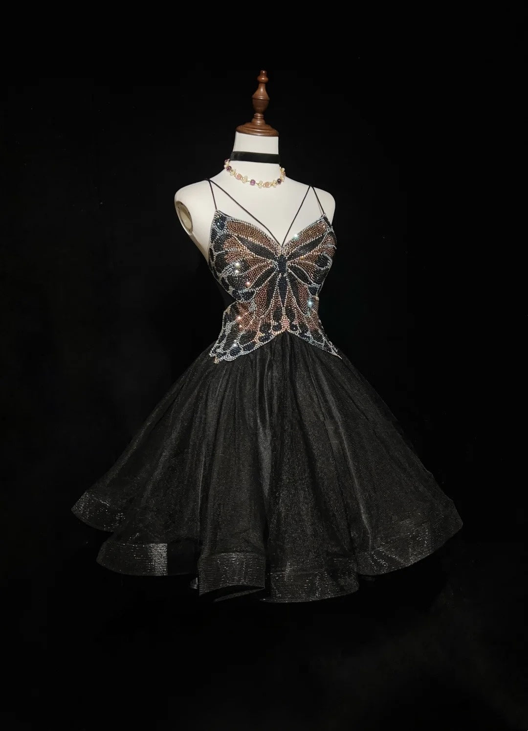 Jolie Robe de Bal Courte en Tulle Noir avec Bretelles Fines, Robes de Soirée de Retour à la Maison N2628