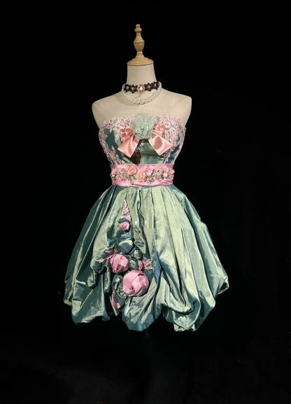 Niedliche Ballkleid Trägerlos Grün Satin Ideen Für Frauen Kurze Länge Geburtstags-Kleider Heimkehr-Outfits N3444