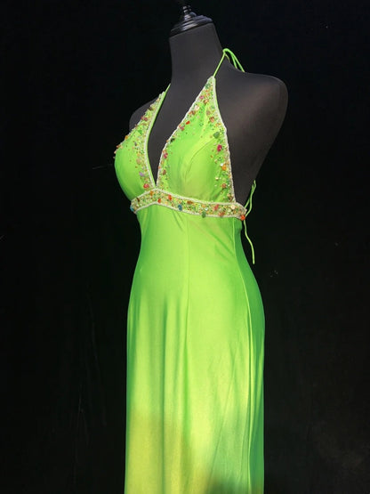 Robes de bal modestes Sirène Halter Vert Satin Longueur Ras du sol Tenues de soirée formelles N3482