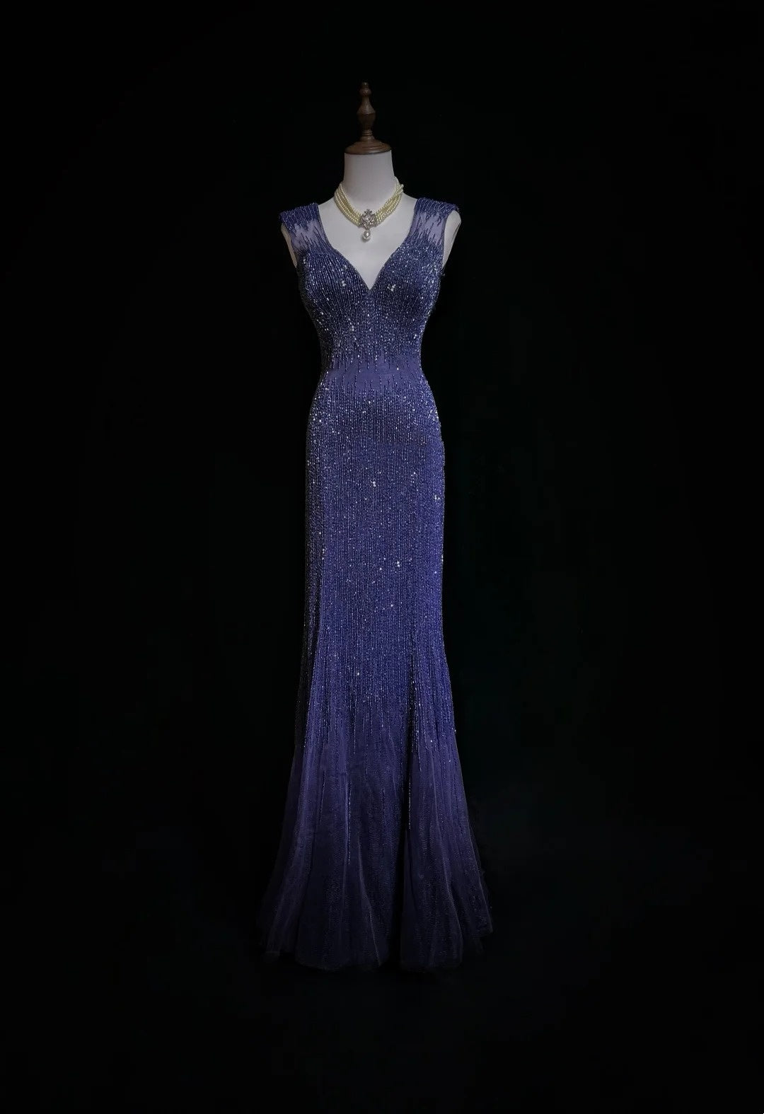Robes de bal vintage sirène col en V bleu royal années 90 avec perles dos nu longue robe de soirée formelle N2505