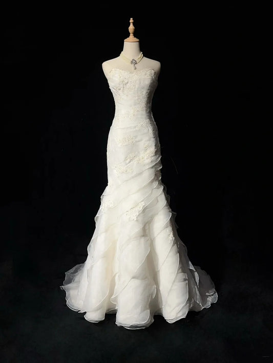 Fairytale Fantasy Art Wedding Dresses Mermaid Sweetheart White Long Brides Dress Bridal Gowns N2867