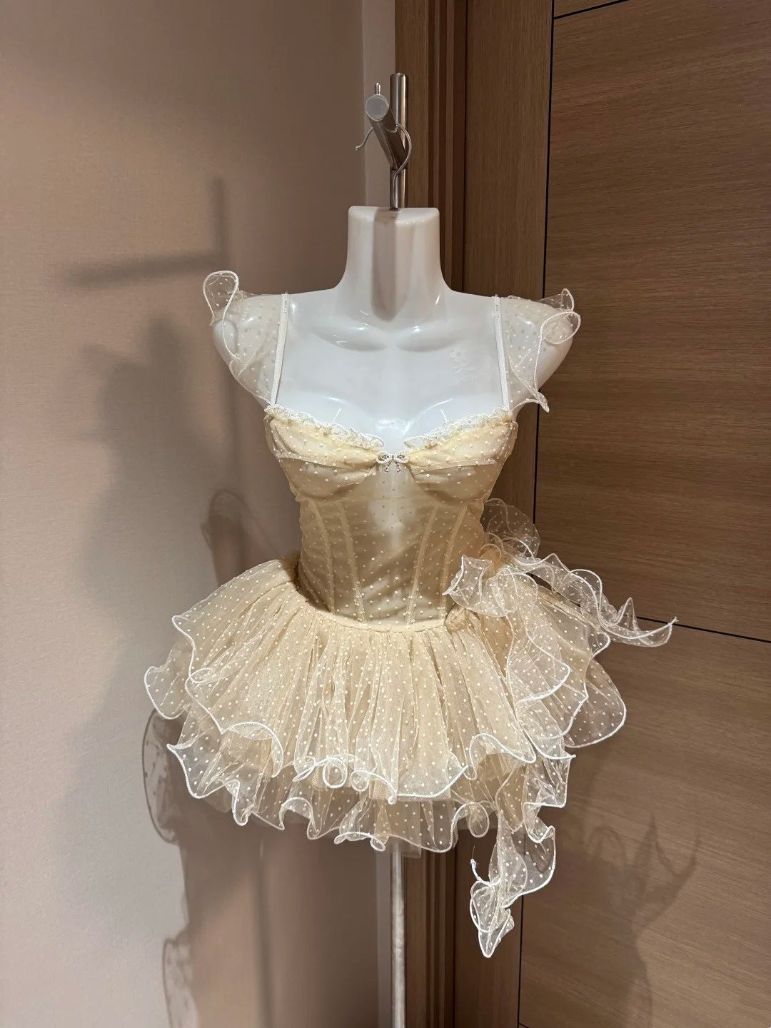 Robe de bal mignonne bustier cœur en tulle champagne soirée à Rio pois inspiration robe de soirée d'école Robes de bal RB4030