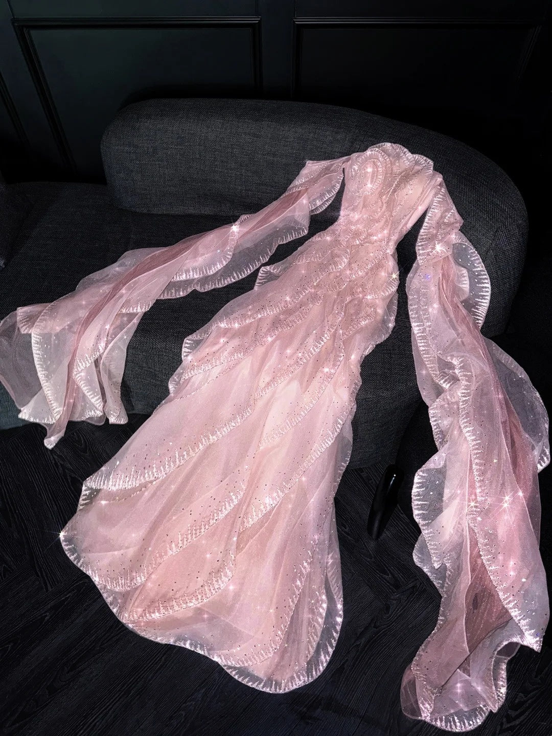 Glitzerndes, schulterfreies, pinkfarbenes Paillettenkleid in A-Linie, langes formelles Abendkleid, formelles Kleid zum 18. Geburtstag, Ballkleid N733