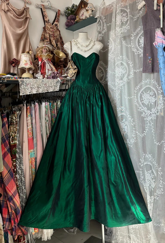 Chic Ball Gown Sweetheart Dark Green Satin Sleeveless Senior Prom dresses High School Long Formal Dress N1265