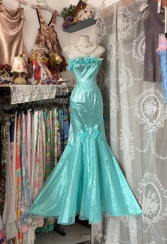 Classy Prom Dresses Mermaid Strapless Blue Sleeveless Formal Evening Outfits N3783