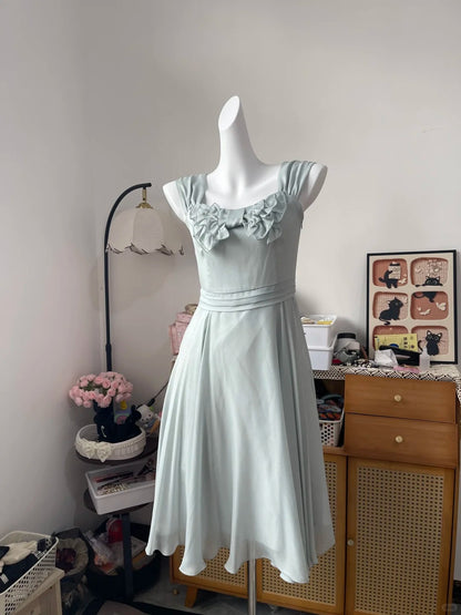 Vintage A Line Square Neck Chiffon Knee Length 16th Birthday Homecoming Dress Graduation Outfit RB6789