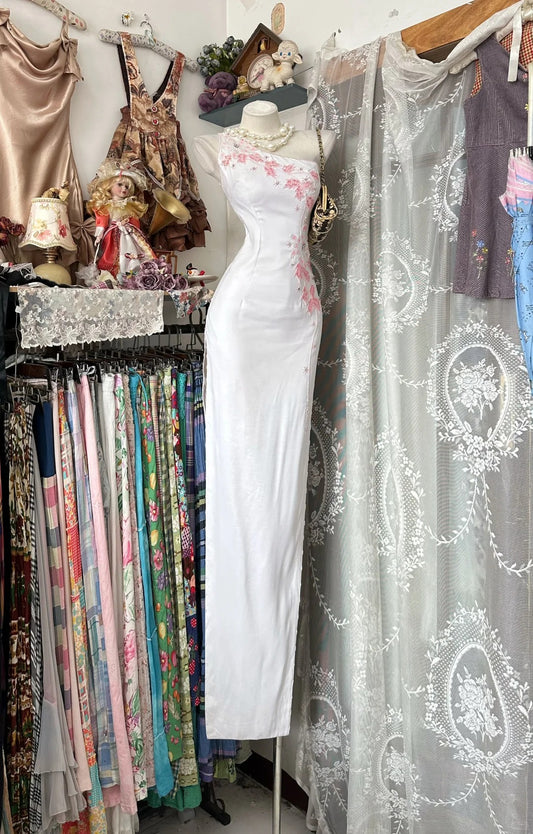 Classy Prom Dresses Sheath One Shoulder White With Beading Long Formal Evening Outfits N3770