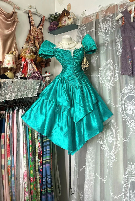 Simple Ball Gown Blue Satin Short Graduation Birthday Gown Homecoming Dresses N3723
