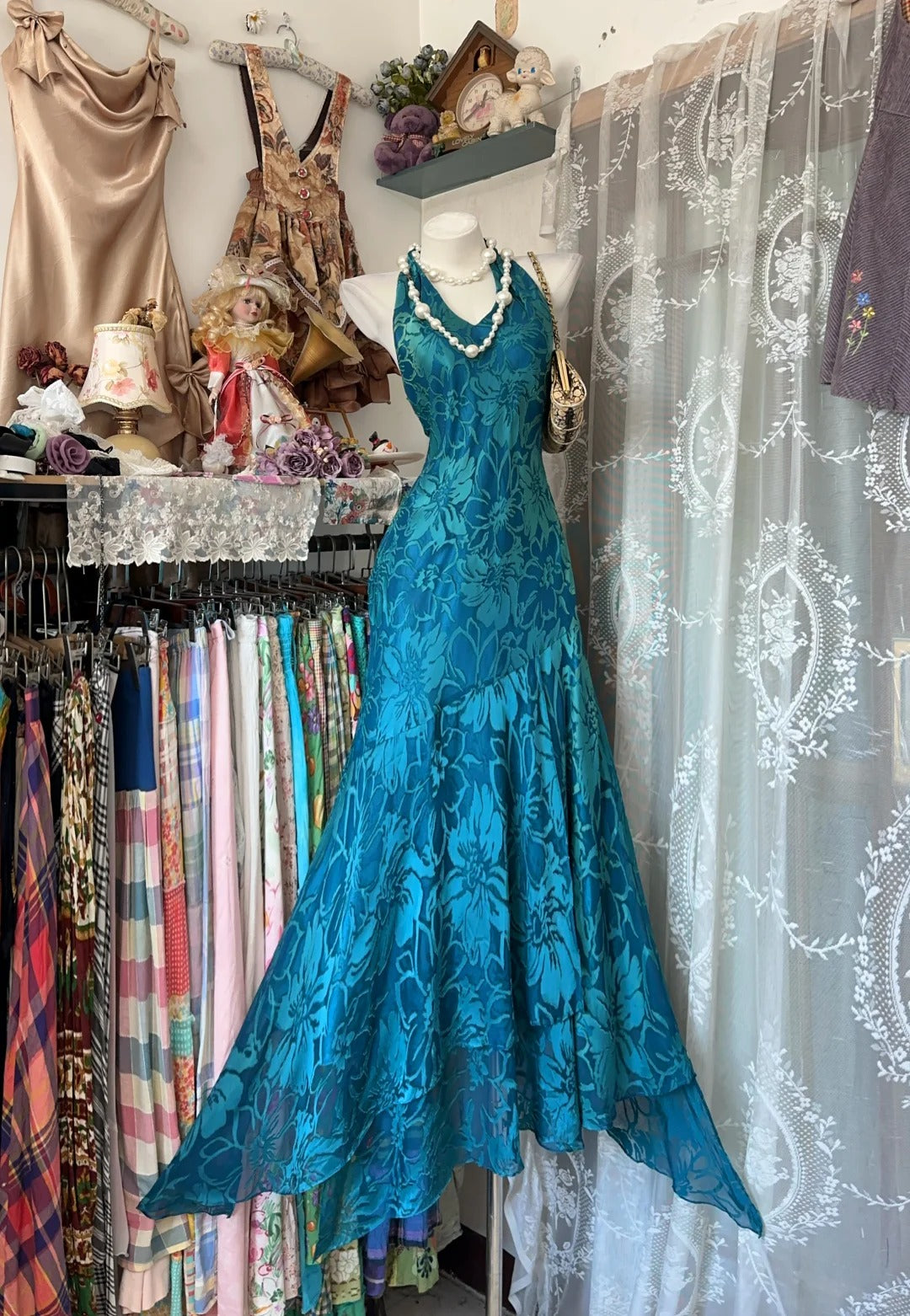 Flamboyant Mermaid Halter Blue Long Date Night Evening Outfit Formal Prom Dresses RB5300