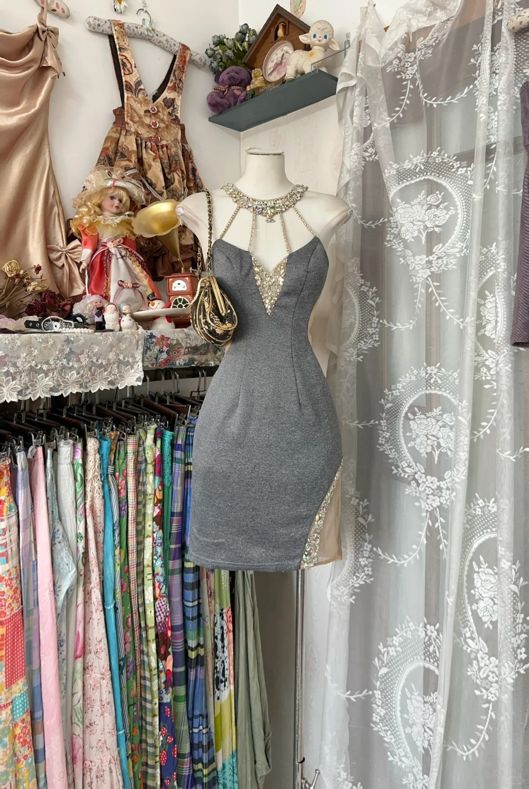 Simple Sheath Halter Grey Short Graduation Birthday Gown Homecoming Dresses N3744