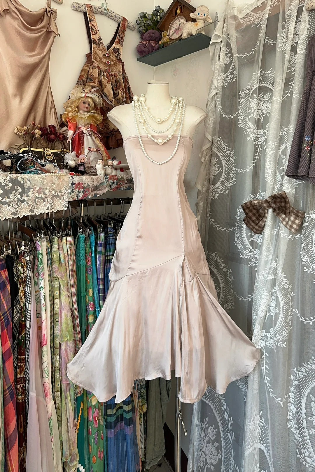 Robes de bal de fin d'année et d'anniversaire mi-longues rose poudré sirène vintage sans bretelles, robes de retour N3751