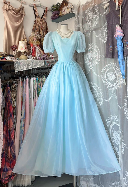 Retro 1950s A Line Blue With Short Sleeves Long Formal Evening Dress Formal 18th Birthday Gowns Prom Dresses N753