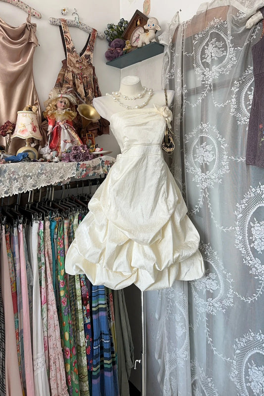 Simple Ball Gown Strapless Satin Short Graduation Birthday Gown Homecoming Dresses N3733