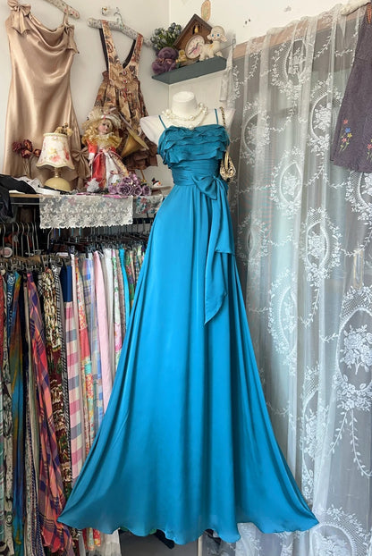Stylish A Line Spaghetti Strap Royal Blue Chiffon Floor Length Prom Dresses Inspo Evening Outfits RB4489