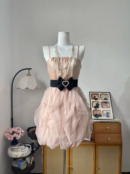 Vintage A Line Spaghetti Strap Pink Chiffon 16th Birthday Homecoming Dress Graduation Outfit RB6786
