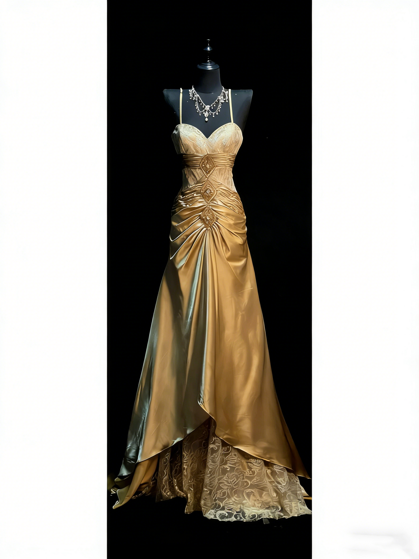 Elegantes, schlichtes A-Linien-Neckholder-Kleid aus goldfarbenem Satin für College, Abschlussball und andere festliche Anlässe für Teenager (N1182)