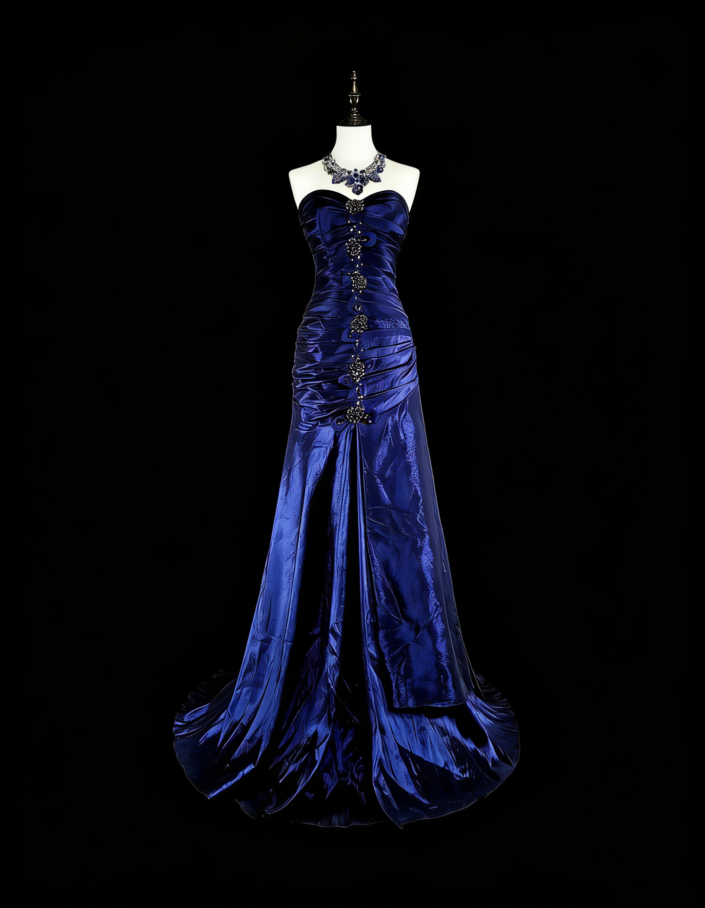 Vintage Meerjungfrauen-Abendkleid aus königsblauem Satin im Stil der 80er Jahre, formelles Geburtstagskleid, langes Ballkleid N1756