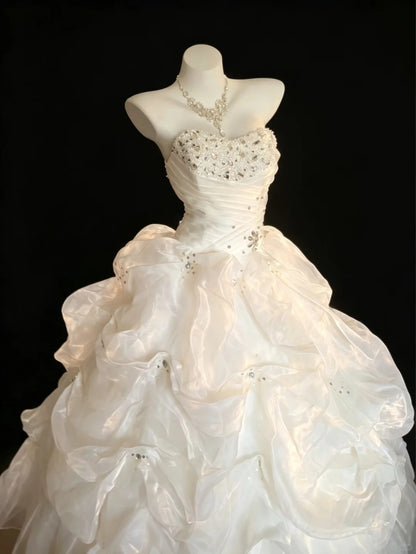 Prinzessin Ballkleid Herzförmiger Ausschnitt Weiß Organza Quince Kleid Lang Süß 15 16 Quinceanera Kleider Vestido de princesa RB4468