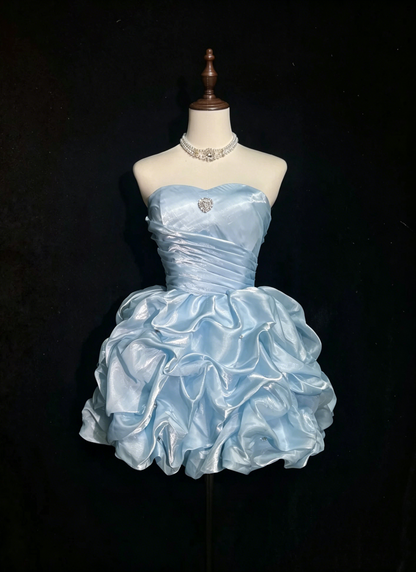 Vintage Ball Gown Sweetheart Light Sky Blue Y2K 2000s Organza Short Mini Homecoming Dresses N3106