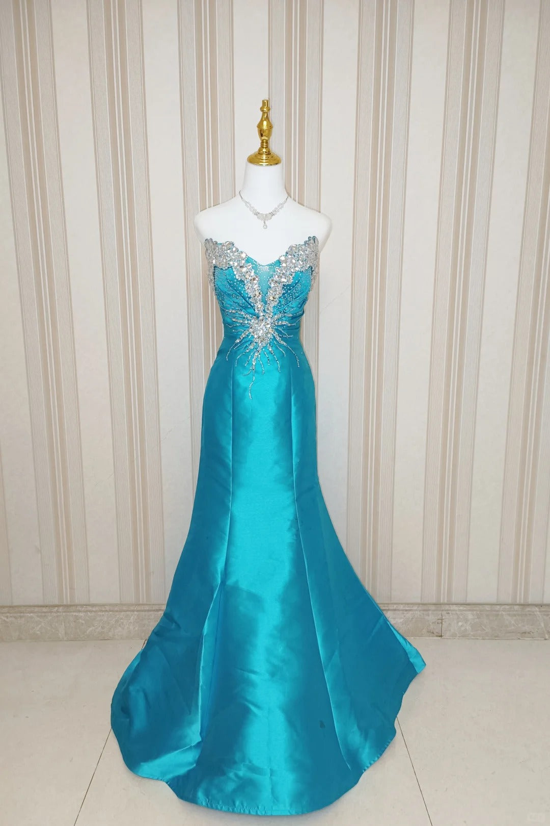 Élégante robe sirène bustier bleue avec perles pour 18e anniversaire, tenue de soirée formelle pour le bal N4185