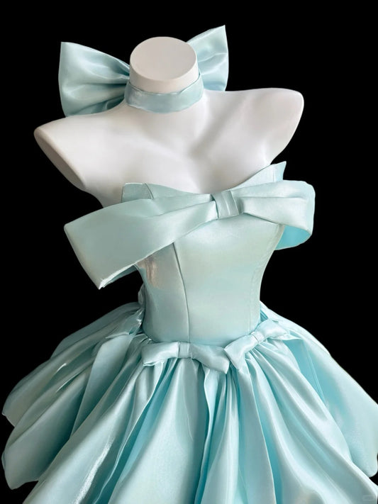 Fairy Ball Gown Strapless With Bow-knot Green Mini Senior Inspo Short Homecoming Dresses RB3070